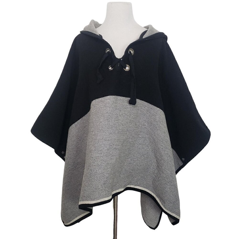 BA&SH 1 Colorblock Lady Cape Wool Blend Lace Up Hooded Poncho Womens Size Small